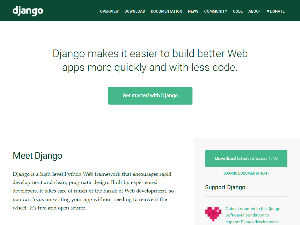 Django webpage screenshot