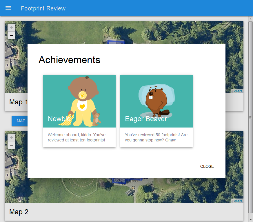 Screenshot of achievements in Footprint Review